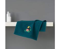 douceur dintérieur serviette invite 30x50 cm eponge brodee toucalaos bleu