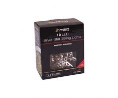 Atelier de Noël à piles avec 10 LED Blanc chaud Guirlande lumineuse étoile Argenté, plastique,