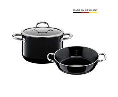 Silit Passion Batterie de cuisine 2 pièces, marmite et casserole en céramique fonctionnelle Silargan, couvercle en verre versant, adapté à linduction, Noir