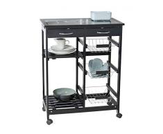 Wenko Bon Appetit Chariot de Cuisine avec roulettes et Plateau en Verre avec Motif, idéal comme Chariot de Service ou étagère de Cuisine, en MDF, 67 x 86,5 x 35 cm, Noir