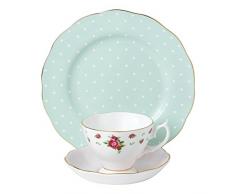 Royal Albert 40034973 Lot de 3 tasses Ã thÃ© et soucoupes, assiettes 20 cm, rose Ã pois et blanc NCR, Porcelaine fine, multicolore, Set 2