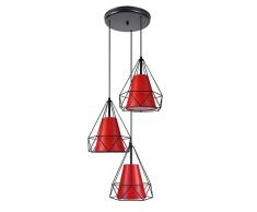 Tosel 21118 Lustre, Acier/Abat Jour Coton, E27, 40 W, Rouge, 40 x 100 cm