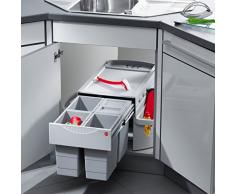 Hailo 3647141 Poubelle Rondo 90,4/34 3647 14 Système dinstallation avec Extension Complète pour Armoire dangle DE 90 x 90 x 90 cm, Gris