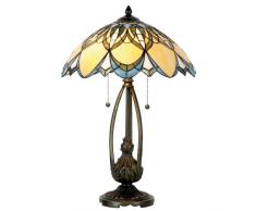 Lumilamp 5LL-5320 Art Deco Tiffany Lampe de table en verre avec 2 ampoules E27 max. 60 W Bleu/naturel à 40 x 60 cm