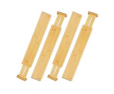 Relaxdays Lot de 4 séparateurs de tiroir en bambou réglables pour cuisine, bureau, 6 x 55 cm