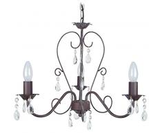 Tosel 20923 Lustre, Tube et tôle Acier, Peinture époxy, Pampilles ver, E14, 60 W, Marron Cérrusé