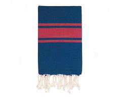 Moorish Idol - Fouta Traditionelle- 100cm x 200cm- Bleu Jean/Rouge