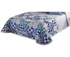 Textilia Encart Bryan Couvre-lit Boutis, Tissu, Bleu, 270Â x 235Â x 3Â cm