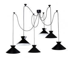 Tosel 21018 Suspension 6 Lumière, Bois, E27, 40 W, Gris, 80 x 180 cm