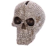 Puckator SK127 Tirelire crâne sertie, Résine, Argent/Noir, 11 x 15,5 x 12 cm