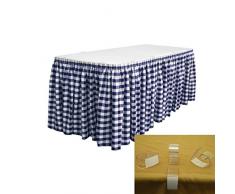 La Lin Polyester Vichy à Carreaux Jupe de Table 4,3 m, Polyester, Blanc/Bleu Marine, 640 x 73.66 x 0.5 cm