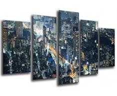 Tableau Moderne Photographique, Impression sur bois, Ville de nuit, gratte-ciel, 165 x 62 cm, ref. 26430