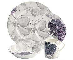 Fairmont & Main ClÃ©matite Ensemble de Vaisselle, Violet et Gris, Lot de 16