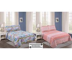 ForenTex SE-2661 Couvre-lit pour lit de 90 cm rÃ©versible imprimÃ© Cousu pour Printemps/Ã©tÃ© Bleu Ciel 190 x 260 cm