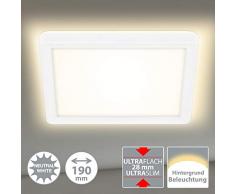 Briloner Leuchten 7153-416 Panneau LED, plafonnier avec effet de rétro-éclairage, 12 watts, 1400 lumens, 4000 Kelvin, blanc, carré, 19x19cm, W