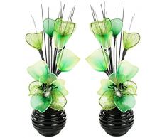Paire de vases Noires Assorties avec Fleurs artificielles Vert Vif, dÃ©coration pour Salon, Rebord de fenÃªtre, Accessoires de Maison, 32 cm