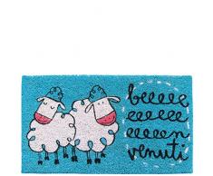 laroom Paillasson Motif beeeeenvenuti, Jute and Base antidÃ©rapante, Bleu, 40Â x 70Â x 1,8Â cm