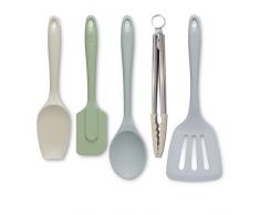 Zeal JSET45QN Lot de 5 pinces de cuisine anti-adhÃ©sives en silicone avec spatule, spatule, cuillÃ¨re et cuillÃ¨re