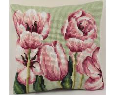 Collection Dart CD5069 Collection dArt 40 x 40 cm Tulip (Left) Kit Coussin Point de Croix, Coton, Multicolore, 33 x 3,2 x 24,9 cm