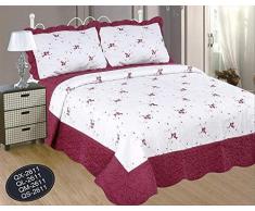 ForenTex Couvre-lit ql-2611 Couvre lit brodé Cousue avec taies pour Printemps/été/Automne Grenat 250 x 260 cm + 2/50 X 70 Coussins 3Â