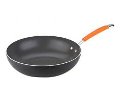 Joe mèches 11656 facile Release Aluminium Antiadhésif Cookware-30 cm Stir Fry Sauteuse, Noir et Orange