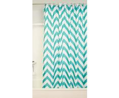 Croydex Aqua Chevron Rideau de Douche en Textile avec Hygiene n Clean, Aqua/Blanc