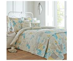 Just Contempo Housse de Couette et Coussins Motif Floral, Polycoton, Bleu pâle/Jaune, Simple