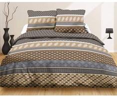 Le linge de Jules Parure de draps, Coton, Gris, Beige, 140 x 190 cm