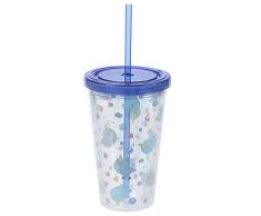 Puckator Narwhal Tasse en Plastique Ã Double paroi avec Paille et Couvercle