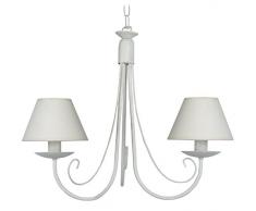 Tosel 20926 Lustre - Côte dIvoire, Tube Acier, Peinture époxy, Abat-Jour Cotton, E14, 60 W, Blanc cérusé