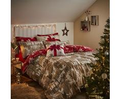 Catherine Lansfield Parure de lit avec Guirlande de NoÃ«l, Polyester-Coton, Rouge/Naturel, Parure pour lit Simple