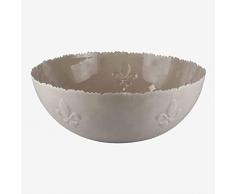 Better & Best Ondas Flor Saladier en mÃ©tal Ã©maillÃ© rond de 32 cm avec bord dentelÃ©, dÃ©corÃ© de fleurs de lys, couleur taupe, dimensions 32 x 32 x 14 cm