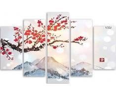 Legendarte PL-128 Tableau Fleurs de Cerisier dhiver. Impression Digitale sur Toile, Lienzo, Multicolor, cm. 150x100-5 Panneaux