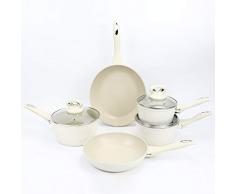 Gr8 Home 8 Pièce Induction Crème Marbre Induction non Bâton Poêle Set Casserole Poêle Cuisine Batterie de Cuisine