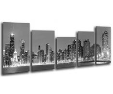 Tableau Moderne Photographique, Impression sur bois, Chicago, ville, nuit, gratte-ciel, 165 x 62 cm, ref. 26091