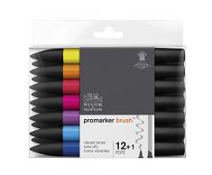 Winsor & Newton Promarker Brush Set de 12 Marqueurs + 1 blender Tons Vibrants