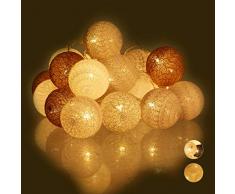 Relaxdays 10024371_880 Guirlande Lumineuse LED, 20 Boules de Coton, Fonction Ã Piles, LumiÃ¨res dâAmbiance, SphÃ¨res Ã6 cm, Blanc Gris Marron, PolystyrÃ¨ne, 160 cm