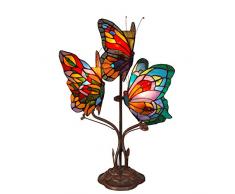 World Art TWAB20101 Papillons Lampe de Table de Nuit, Verre, E14, 25 W, Multicolore, H53 x L35 x S27 cm