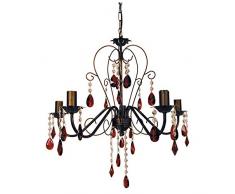 Tosel E2271 Lustre, Tube et tôle Acier, Peinture époxy, Pampilles ver, E14, 60 W, Marron/Rouge