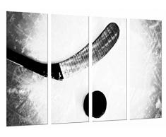 Tableau Moderne Photographique, Impression sur bois, Hockey sur glace, bâton sur glace, noir et blanc, 131 x 62 cm, ref. 27038