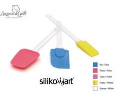 silikomart 70.055.17.0001 Lot de 3 Manche en Plastique Blanche et Spatule en Silicone, Rose, 6 x 25,5 x 1 cm
