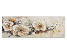 Arte Dal Mondo AS397X1 Fleurs Blanches Tableau Floral Modern Peint à la Main sur Toile avec Chassis, Bois, Multicolore, 150 x 3,5 x 50 cm