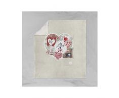 Soleil docre Plaid Polaire Imprimé/, Winter heart, Sherpa, Polyester, Ecru, 130x150 cm