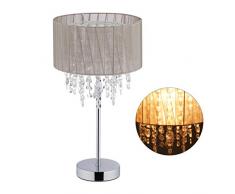 Relaxdays 10029522 Lampe de Table Cristal, Abat-Jour en Organza, Pied Rond, veilleuse, HxD, Gris 43 x 24 Argent, Fer, Tissu, Plastique, 1