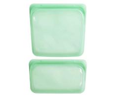 Stasher 907/917 Lot de 2 sacs à sandwich réutilisables en silicone pour alimentation, cuisine, congélation et conservation des appareils électroniques, organisation, voyage, menthe
