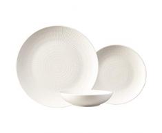 Carnaby CRM1231 Belgravia Lot de 12 piÃ¨ces en porcelaine en relief avec 4 x 10,5 dÃ®ner, 4 x 7,5 assiettes latÃ©rales et 4 x 8 bols, tampographie (blanc)
