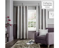Catherine Lansfield - Rideaux doublÃ©s Ã Oeillets Glamour Weave - texturÃ© - argentÃ© - 168 x 137 cm