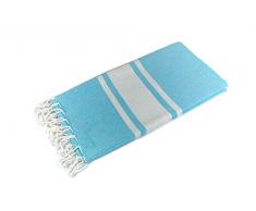 Sun and Surf Fouta White 100% Cotton 2600-A2, Turquoise/Blanc, 90x170cm