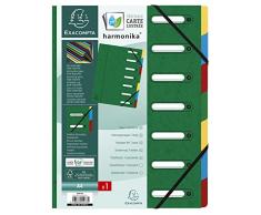 Exacompta 55073E Trieur Harmonika avec dos extensible, couverture avec fenêtres découpées 7 Compartiments 24,5x32 cm pour format A4, fermeture à élastique , Couverture en carte lustrée verte.
