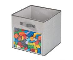 iDesign 07828EU Panier, Caisse Moyenne en mÃ©lange Coton et Polyester pour Le Placard et la Chambre, boÃ®te de Rangement Pliable avec 2 poignÃ©es et fenÃªtre, Gris, x 33, 0 cm